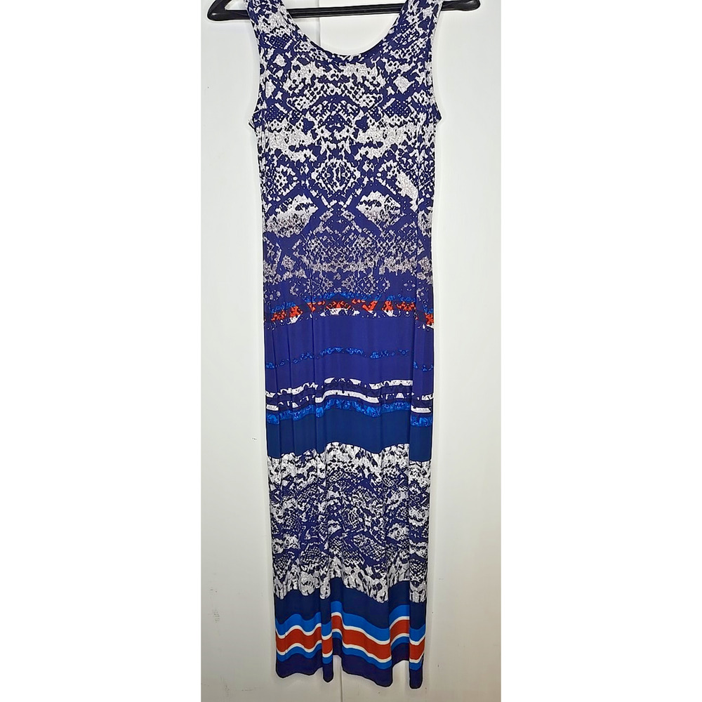 Nine West Women’s Sleeveless Maxi Long Dress Blue Grey Print Size Small